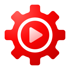 Zahnrad mit Play-Symbol als Zeichen für automatisierte Content-Produktion